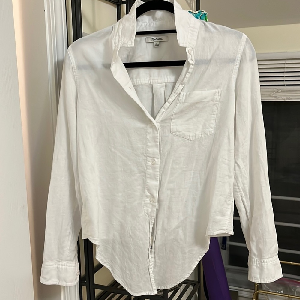 madewell tie front white cotton button up
